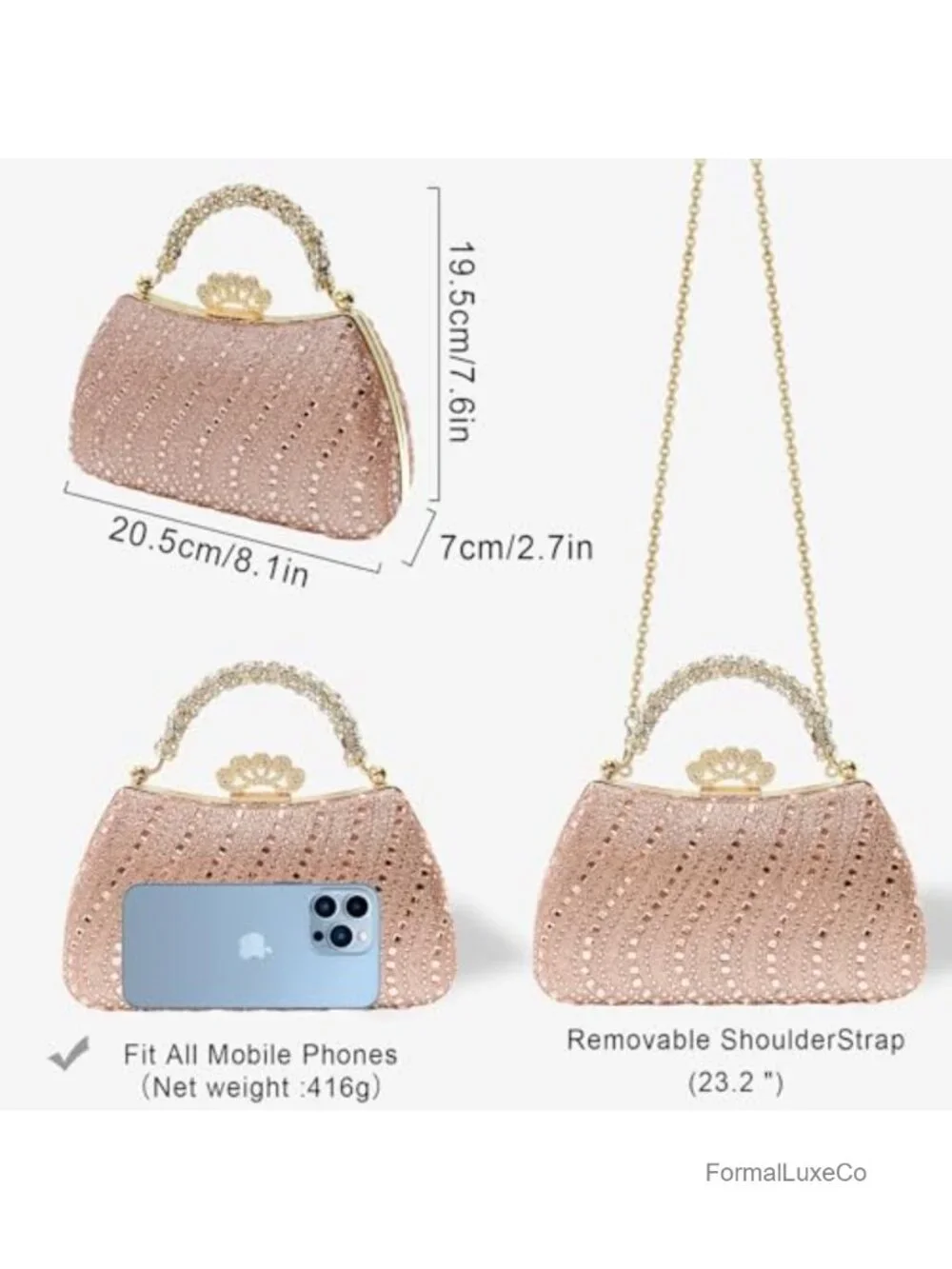 Rhinestone Clutch Purse for Women Sparkly Evening Bag Formal Handbag Crown Clasp